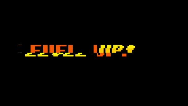 Retro videogame LEVEL UP text on computer old tv vhs glitch interference noise screen animation seamless loop - New quality universal vintage motion dynamic animated background colorful joyful video — Stock Video
