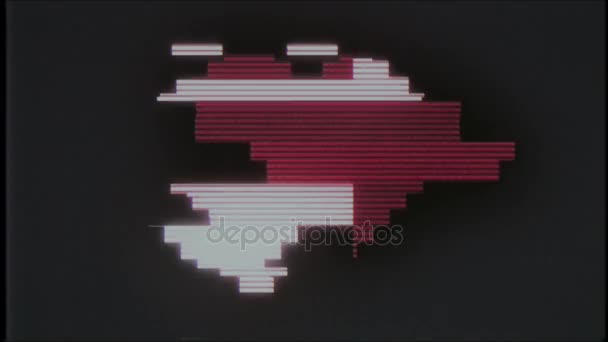 Pixel heart on red computer old blured tv vhs glitch interference noise screen animation seamless loop - New quality universal vintage motion dynamic animated background colorful joyful video — Stock Video