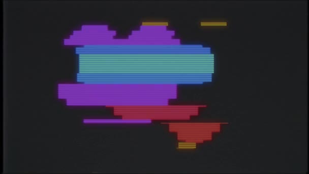 Pixel coração no computador velho blured tv vhs glitch interferência ruído tela animação sem costura loop - Nova qualidade universal vintage movimento dinâmico animado fundo colorido alegre vídeo — Vídeo de Stock