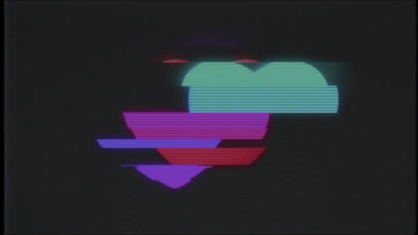 Herz auf Computer alte gebläute tv vhs glitch Störgeräusche Bildschirm Animation nahtlose Schleife - Neue Qualität universelle vintage motion dynamische animierte Hintergrund bunte fröhliche Video — Stockvideo