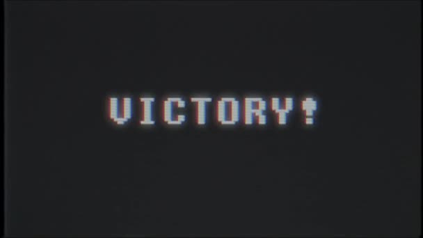 Retro videogame VICTORY text on computer old tv vhs glitch interference noise screen animation seamless loop - New quality universal vintage motion dynamic animated background colorful joyful video — Stock Video