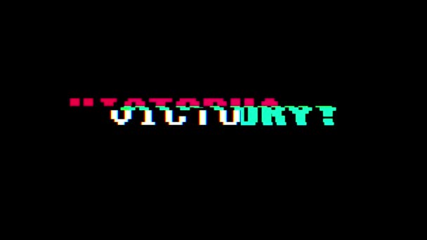 Retro videogame VICTORY text on computer old tv glitch interference noise screen animation seamless loop - New quality universal vintage motion dynamic animated background colorful joyful video — Stock Video