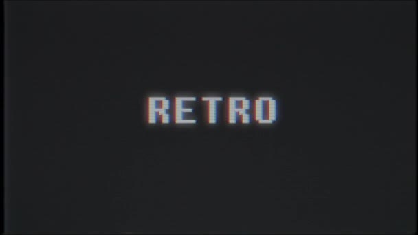 Videogame RETRO text on computer old tv glitch vhs effect interference noise screen animation seamless loop - New quality universal vintage motion dynamic animated background colorful joyful video — Stock Video