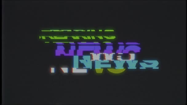 Pixel BREAKING NEWS word on computer old tv vhs effect glitch interference noise screen animation seamless loop - New quality universal vintage motion dynamic animated background colorful joyful video — стоковое видео