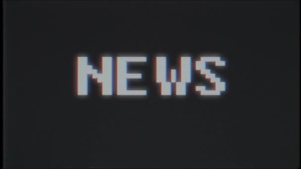 Pixel NEWS word on computer old tv vhs effect glitch interference noise screen animation seamless loop - New quality universal vintage motion dynamic animated background colorful joyful video — Stock Video