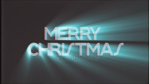Shiny MERRY CHRISTMAS word text white light rays moving on old vhs tape retro effect tv screen animation background seamless loop - New quality universal retro vintage colorful motivation video — Stock Video