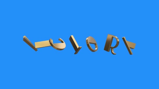 Golden VICTORY word gathering from letters parts spin animation on blue screen background - new quality unique financial business animated dynamic motivation motion text glamour video footage — Vídeo de stock