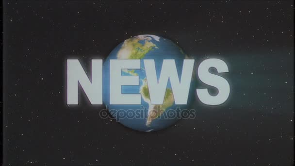 Brillant rétro NOUVELLES texte avec globe terrestre rayons lumineux se déplaçant sur vieux vhs bande rétro effet intro tv animation écran fond boucle transparente Nouvelle qualité universelle vintage coloré motivation vidéo — Video