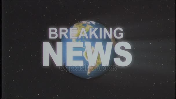 Shiny retro BREAKING NEWS text with earth globe light rays moving old vhs tape retro intro effect tv screen animation background seamless loop New quality universal vintage colorful motivation video — Stock Video