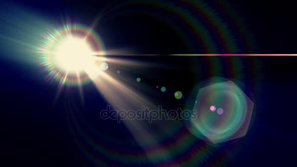 폭발 섬광 광학 렌즈 플레어 변화무쌍 한 애니메이션풍 예술을 배경으로 한 새로운 품질의 천연 조명 램프 효과 다채 로운 밝은 영상 촬영 — 비디오