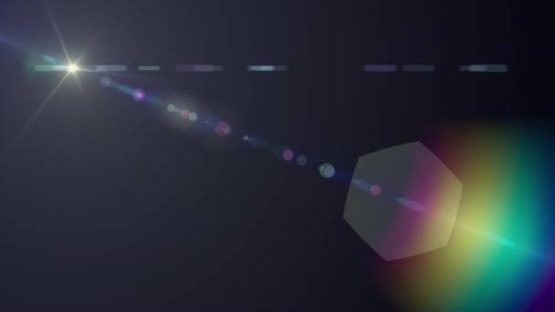 Horizontale bewegende lichten optische lens flares glanzende bokeh animatie kunst achtergrond - nieuwe kwaliteit natuurlijke verlichting lamp stralen effect dynamische kleurrijke heldere videobeelden — Stockvideo