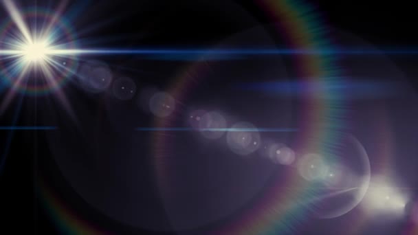 Yatay güneş ışıkları optik lens hareketli arka plan parlak animasyon sanat fişekleri - yeni kalite doğal aydınlatma lambası etkisi dinamik renkli parlak video görüntüleri ışınları — Stok video