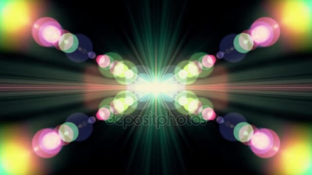 Symmetrical explosion flash lights optical lens flares transition shiny animation seamless loop art background new quality natural lighting lamp rays effect dynamic colorful bright video footage — Stock Video