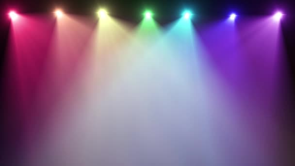 Regenboog schijnwerpers beurt in- en uitschakelen in willekeurige volgorde optische lens flares glanzende animatie kunst achtergrond - nieuwe kwaliteit natuurlijke verlichting lamp stralen effect dynamische kleurrijke heldere videobeelden — Stockvideo