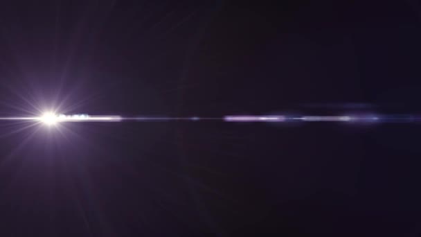 Lumières mobiles au néon violet horizontal lentille optique fusées éclairantes superposition brillant animation fond d'art - nouvelle qualité lumière naturelle lampe rayons effet dynamique coloré lumineux séquences vidéo — Video