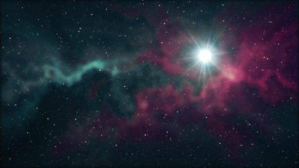 Самотня велика зірка мерехтить сяйвом у м'якій рухомій туманності зірки нічного неба анімаційний фон нової якості природа мальовничі холодні барвисті світлові відеозаписи — стокове відео