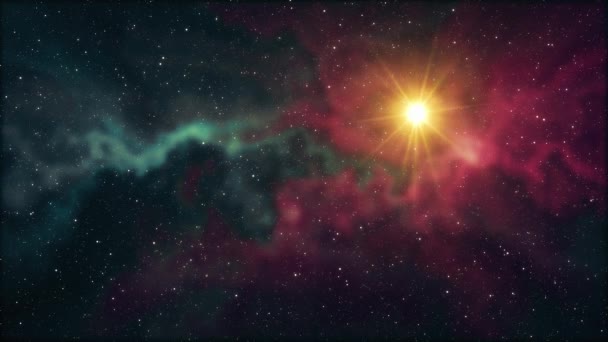 Ensam stor stjärna flimmer glans i mjukt rörliga nebulosa stjärnor natt himlen animation bakgrund nya kvalitet naturen natursköna cool färgglada ljus videofilmer — Stockvideo