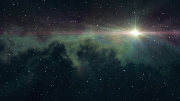 Μοναχικός μεγάλο αστέρι που τρεμοπαίζει λάμψη στο μαλακό κινούμενο νεφέλωμα αστέρια νύχτα ουρανό κινούμενα σχέδια νέα ποιότητα φύση γραφική δροσερό πολύχρωμο φως βιντεοσκοπημένων εικονών υποβάθρου — Αρχείο Βίντεο