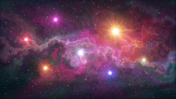 Siete estrellas de color arco iris parpadeando brillan en suave movimiento nebulosa noche cielo animación fondo nueva calidad naturaleza escénico fresco colorido agradable luz vídeo metraje — Vídeo de stock