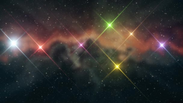 七虹着色されたソフト移動星雲夜空アニメーション背景新しい品質自然風光明媚なクールなカラフルな素敵な光のビデオ映像に輝きを点滅の星 — ストック動画
