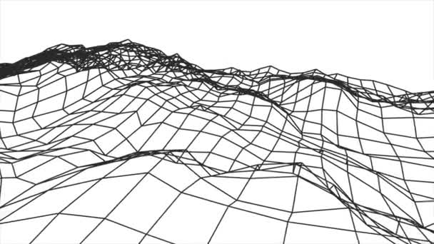 Ретро киберпространство сетки чистой полигональной wireframe холмистый пейзаж бесшовный цикл рисования движения графики анимации фон новое качество винтажный стиль прохладно красивый 4k видео кадры — стоковое видео