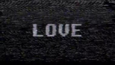 Retro video oyunu aşk metin bilgisayar eski tv arıza parazit gürültü ekran animasyon sorunsuz döngü yeni kalite evrensel vintage hareketli dinamik animasyonlu arka plan renkli neşeli video