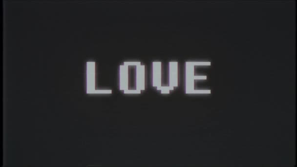 Retro videogame liebe text computer alt tv glitch störung rauschen bildschirm animation nahtlose schleife neue qualität universal vintage motion dynamisch animierter hintergrund bunt freudig video — Stockvideo