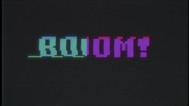 Retro videogame BOOM text computer old tv glitch interference noise screen animation seamless loop New quality universal vintage motion dynamic animated background colorful joyful video — Stock Video