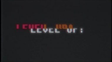 Retro videogame düzey yukarı metni bilgisayar eski tv arıza parazit gürültü ekran animasyon sorunsuz döngü yeni kalite evrensel vintage hareketli dinamik animasyonlu arka plan renkli neşeli video