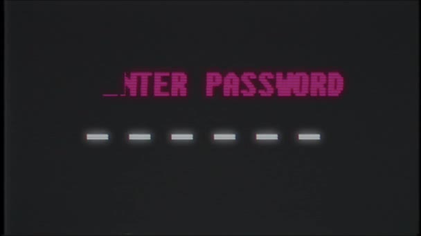 Retro videogame ENTER PASSWORD testo computer vecchio tv glitch interferenza rumore schermo animazione loop senza soluzione di continuità Nuova qualità universale moto vintage dinamico animato sfondo colorato video gioioso — Video Stock