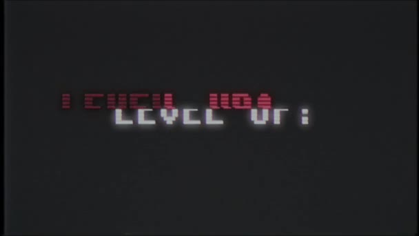 Retro videoherní Level Up text počítač staré tv závada rušení hluku obrazovku animace bezešvá smyčka nové kvalitní univerzální vintage dynamický animovaný pozadí barevné radostné video pohybu — Stock video