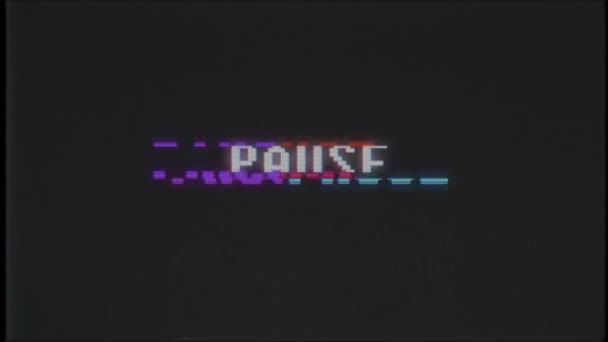 Retro videogame pause text computer alt tv glitch störung rauschen bildschirm animation nahtlose schleife neue qualität universal vintage motion dynamisch animierter hintergrund bunt freudig video — Stockvideo