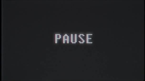 Retro videogame pause text computer alt tv glitch störung rauschen bildschirm animation nahtlose schleife neue qualität universal vintage motion dynamisch animierter hintergrund bunt freudig video — Stockvideo