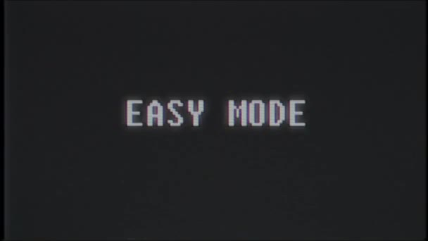 Ретро відеоігри EASY MODE текстовий комп'ютер старий телевізійний глюк перешкод шумовий екран анімація безшовна петля Нова якість універсальний вінтажний рух динамічний анімований фон барвисте радісне відео — стокове відео
