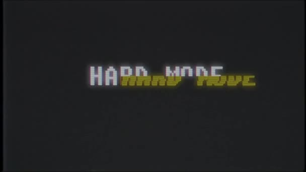 Retro videogame Hard Mode tekstu na komputerze starego tv glitch zakłóceń hałasu ekranu animacja Płynna pętla nowe jakości uniwersalny vintage animowane tła dynamiczne kolorowe radosny wideo — Wideo stockowe