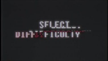 Retro videogame zorluk seçin metin bilgisayar eski tv arıza parazit gürültü ekran animasyon sorunsuz döngü yeni kalite evrensel vintage hareketli dinamik animasyonlu arka plan renkli neşeli video