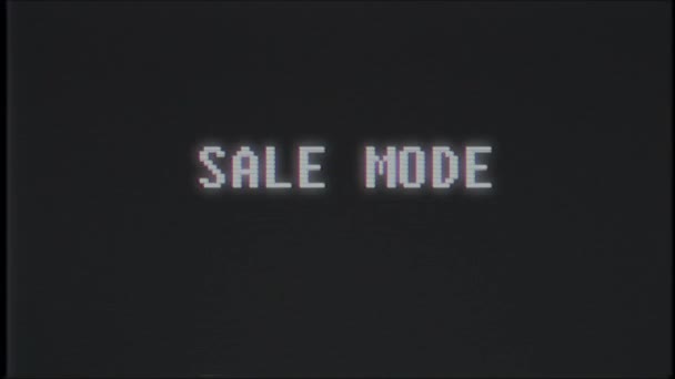 Retro videogame SALE MODE text computer old tv glitch interferensi noise screen animation seamless loop Kualitas baru universal bisnis latar belakang dinamis gerak penuh warna — Stok Video