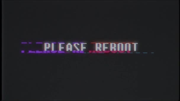 Retro videogame POR FAVOR REBOOT text computer old tv glitch interference noise screen animation seamless loop New quality universal vintage motion dynamic animated background colorido alegre vídeo — Vídeo de Stock