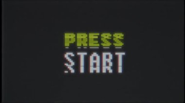 Retro video oyunu metin bilgisayar eski tv arıza müdahale Başlat düğmesine basın gürültü ekran animasyon sorunsuz döngü yeni kalite evrensel vintage hareketli dinamik animasyonlu arka plan renkli neşeli video