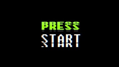 Retro video oyunu metin bilgisayar eski tv arıza müdahale Başlat düğmesine basın gürültü ekran animasyon sorunsuz döngü yeni kalite evrensel vintage hareketli dinamik animasyonlu arka plan renkli neşeli video