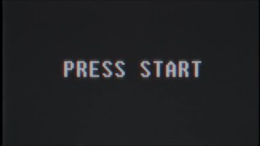 Retro video oyunu metin bilgisayar eski tv arıza müdahale Başlat düğmesine basın gürültü ekran animasyon sorunsuz döngü yeni kalite evrensel vintage hareketli dinamik animasyonlu arka plan renkli neşeli video