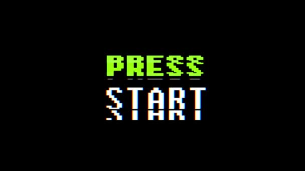 Retro videogame PRESS START testo computer vecchio tv glitch interferenza rumore schermo animazione loop senza soluzione di continuità Nuova qualità universale moto vintage dinamico animato sfondo colorato video gioioso — Video Stock