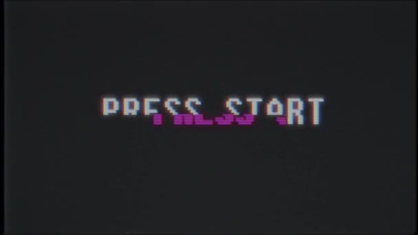 Retro videogame presse start text computer alt tv glitch störung lärm bildschirm animation nahtlose schleife neue qualität universal vintage motion dynamisch animierter hintergrund bunt freudig video — Stockvideo