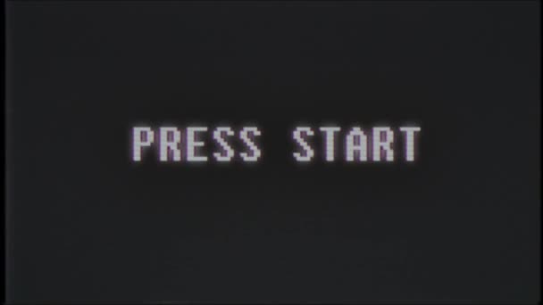 Retro videoherní Press Start text počítač staré tv závada rušení hluku obrazovku animace bezešvá smyčka nové kvalitní univerzální vintage dynamický animovaný pozadí barevné radostné video pohybu — Stock video