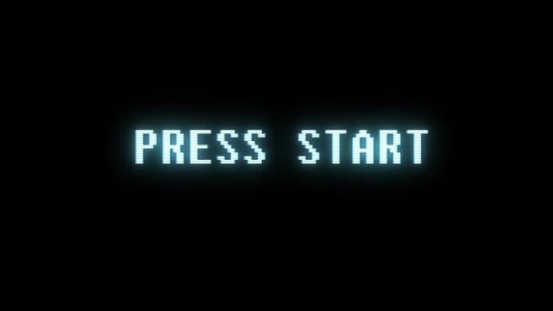 retro videogame PRESS START text computer HUD holographic glitch