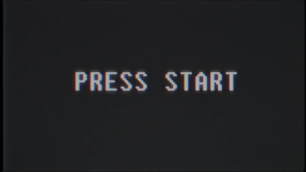Retro videoherní Press Start text počítač staré tv závada rušení hluku obrazovku animace bezešvá smyčka nové kvalitní univerzální vintage dynamický animovaný pozadí barevné radostné video pohybu — Stock video