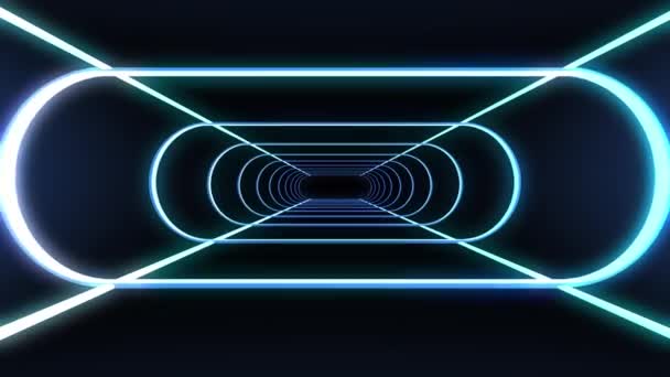 Endless neon rib lights abstract cyber tunnel flight motion graphics animation background seamless loop new quality retro futuristic vintage style cool nice beautiful video footage — Stock Video