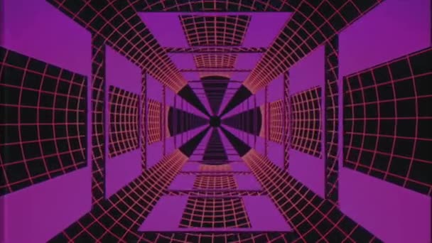 Infinito volo attraverso retrò stile cyber viola griglia tunnel effetto VHS movimento grafica animazione sfondo nuova qualità futuristico vintage cool bello bel video — Video Stock