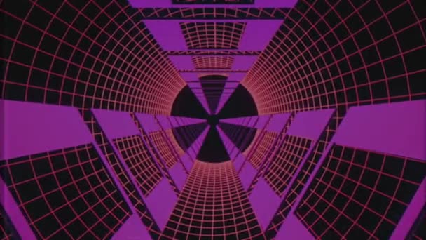 Vol sans fin à travers le style rétro tunnel cyber violet effet VHS mouvement graphiques animation arrière-plan nouvelle qualité futuriste vintage cool belle séquence vidéo — Video