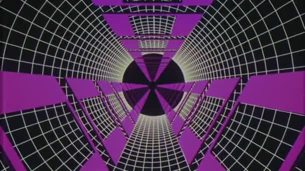 Vol sans fin à travers le style rétro tunnel cyber violet effet VHS mouvement graphiques animation arrière-plan nouvelle qualité futuriste vintage cool belle séquence vidéo — Video